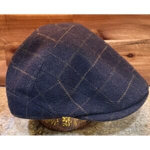 VIntage Wilsons Leather Newsboy Hat Mens L/XL wool blend Cap Blue Plaid Ear Flap